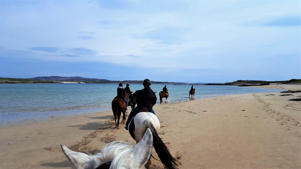 Countryside & beach horse ride to Omey strand. Galway. Private guided. 2½ hours.
