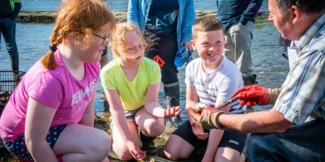 learn about oysters from local expert farmer on seashore, Clew Bay, County Mayo Ireland